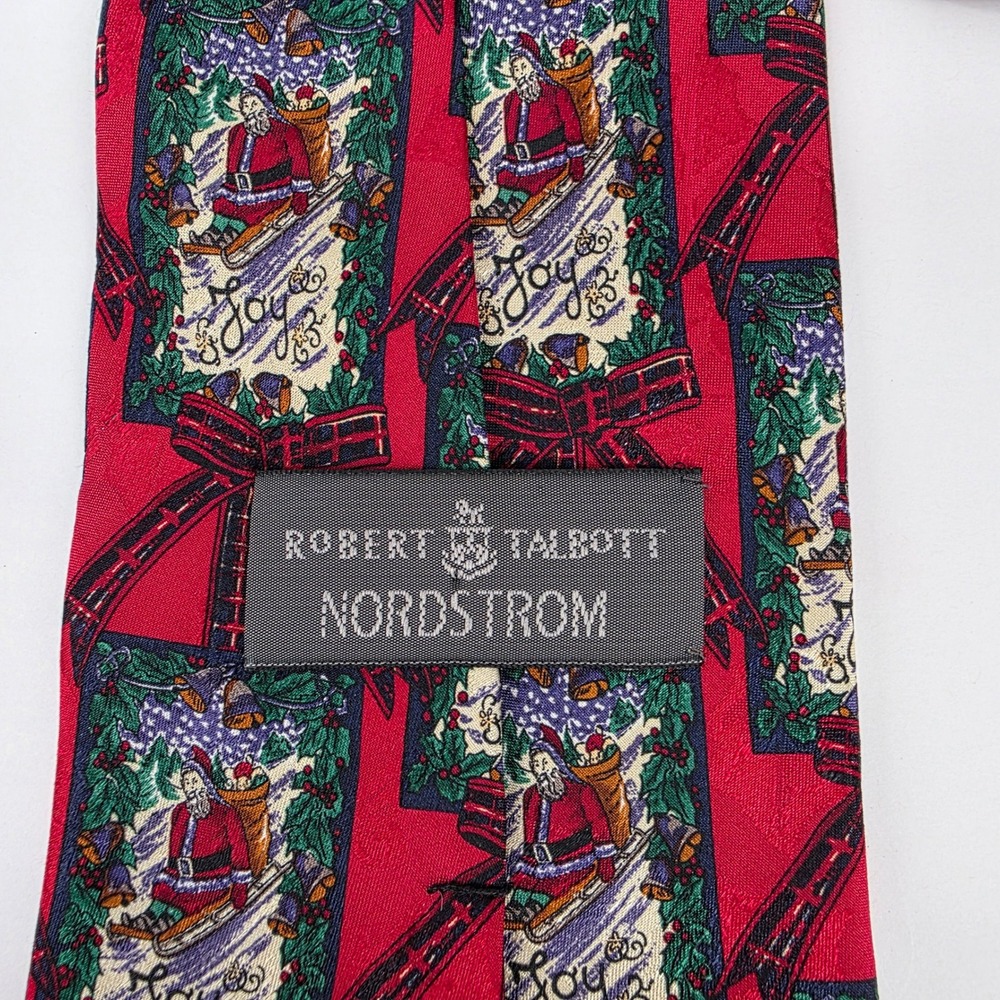 Robert Talbott Christmas Santa Sled Silk Tie Mens Red Holiday Joy - Picture 2 of 6